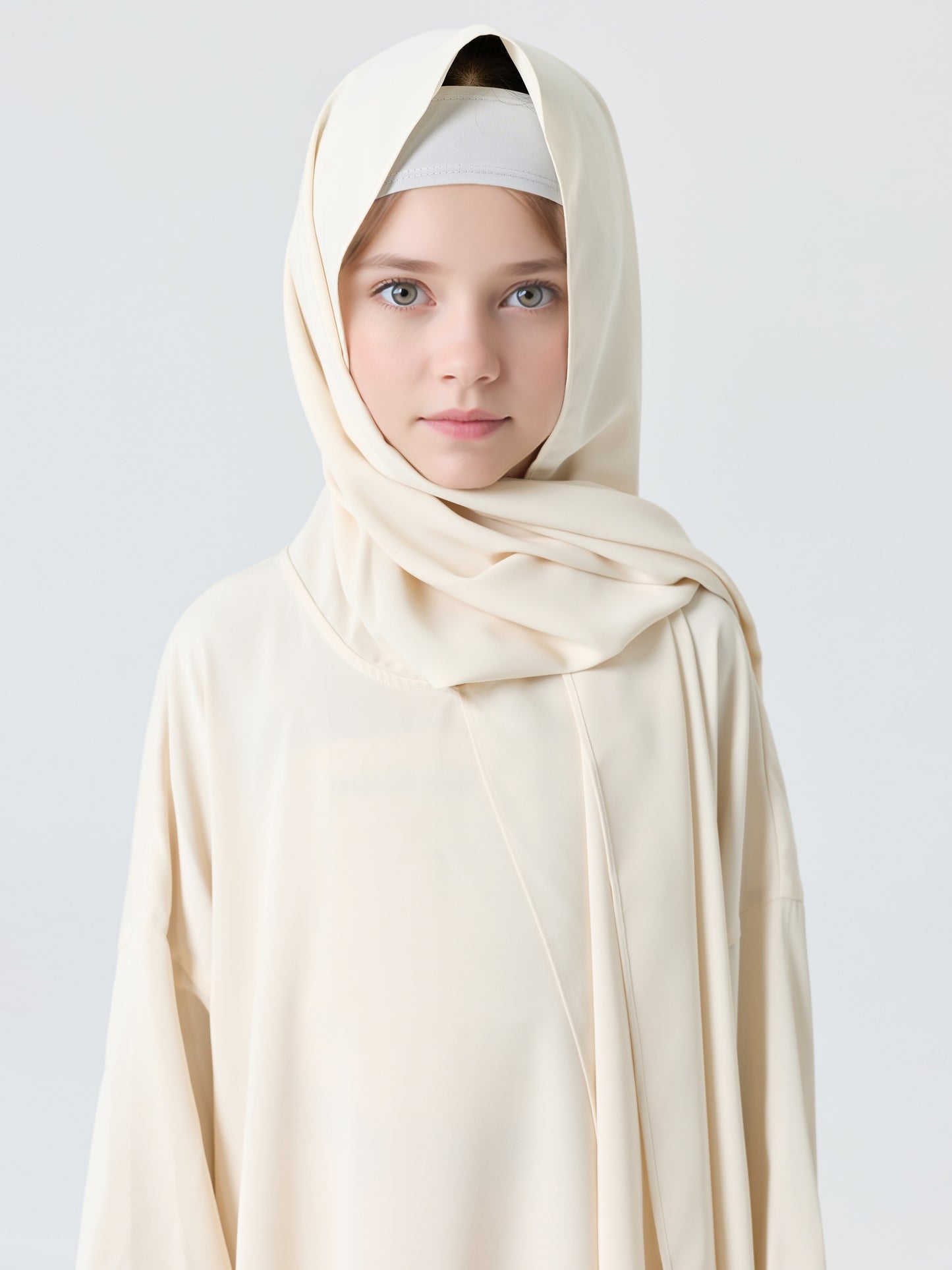 MK2654 Girls Abaya - Round Neck, Pleated, Lantern Sleeve | Hojumbo