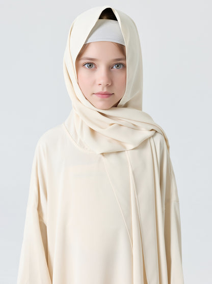 MK2654 Girls Abaya - Round Neck, Pleated, Lantern Sleeve | Hojumbo