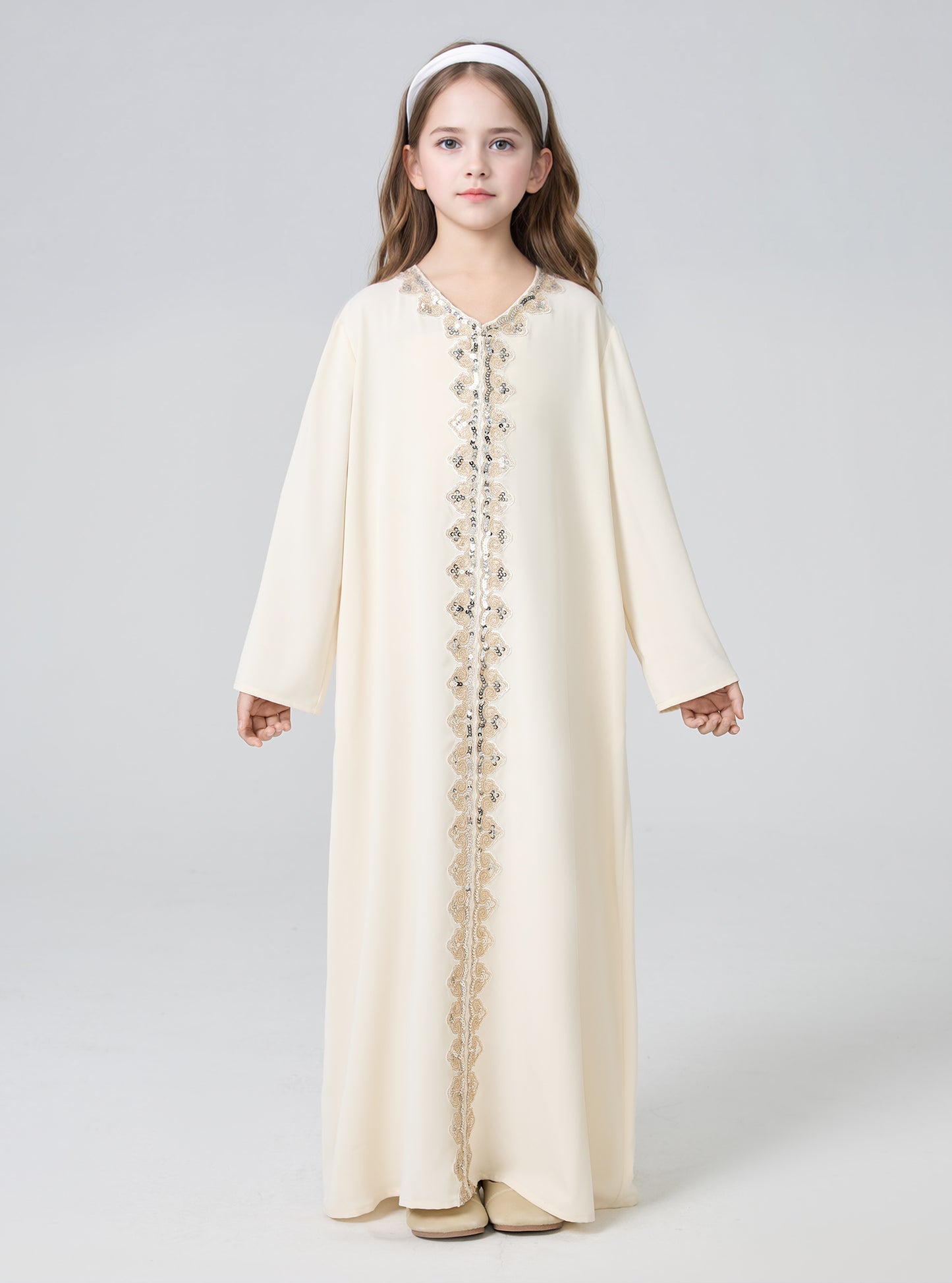 MK2636 Girls Abaya - V-Neck, Solid Color | Hojumbo