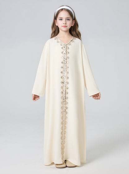 MK2636 Girls Abaya - V-Neck, Solid Color | Hojumbo